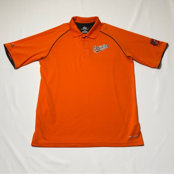 Majestic Orioles Vibrant Orange Polo Shirt Cool Base Size L Excellent - Picture 2 of 10